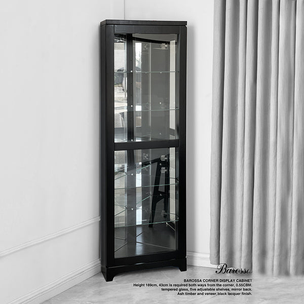 Barossa : Corner Display Cabinet Black Ash Timber