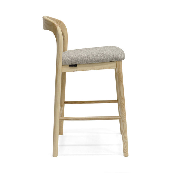 Ellie : Bar Stool Ash Frame with Stone Fabric Seat