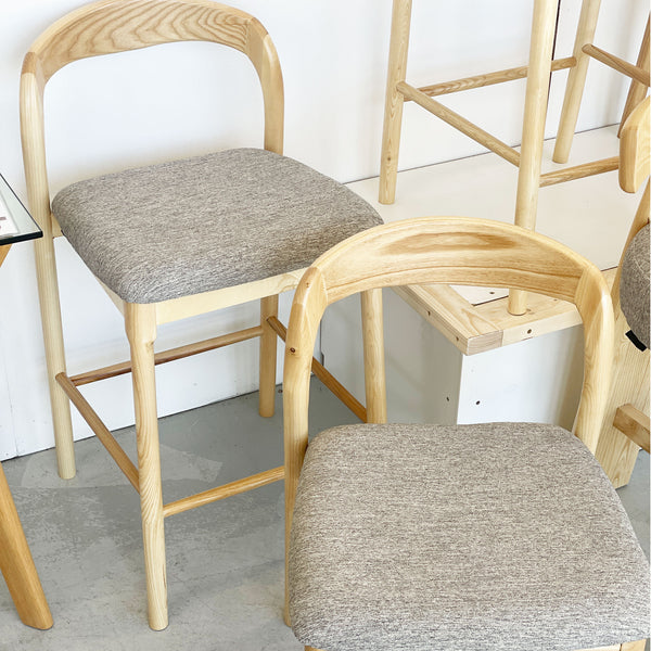 Ellie : Bar Stool Ash Frame with Stone Fabric Seat