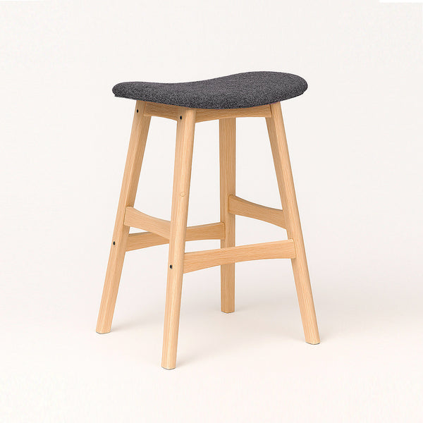 Gangnam : Bar Stool Natural Frame Charcoal Fabric Seat