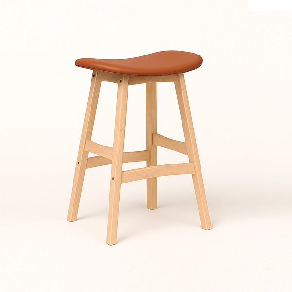 Gangnam : Bar Stool Natural Frame Cognac Pu Seat