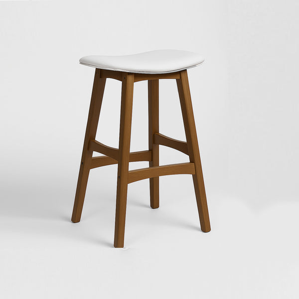 Gangnam : Bar Stool Light Walnut Frame White Pu Seat