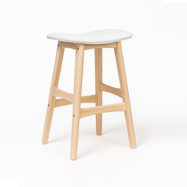 Gangnam : Bar Stool Natural Frame White pu Seat