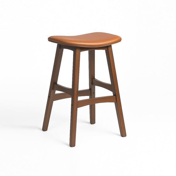Gangnam : Bar Stool Light Walnut Frame Cognac Pu Seat