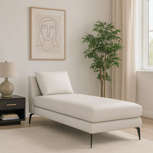 Jasper : Chaise Sofa in Fabric or Leather with Black Legs