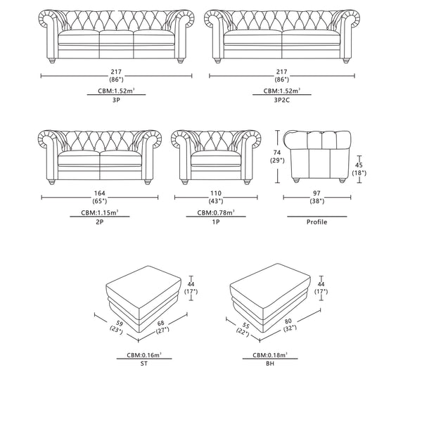 Vintage : Chesterfield Sofa in Velvet Fabric