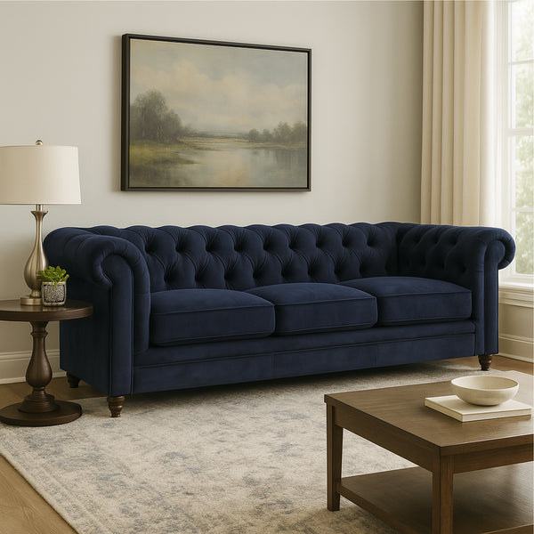 Vintage : Chesterfield Sofa in Velvet Fabric