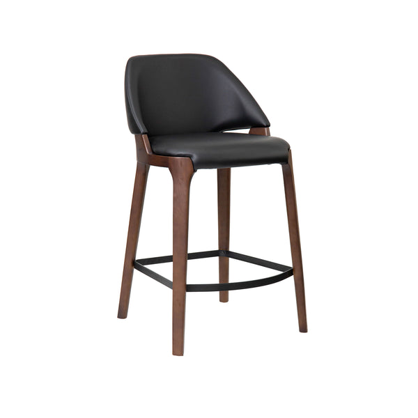 Baylor : Bar Stool Black Pu - Walnut Frame
