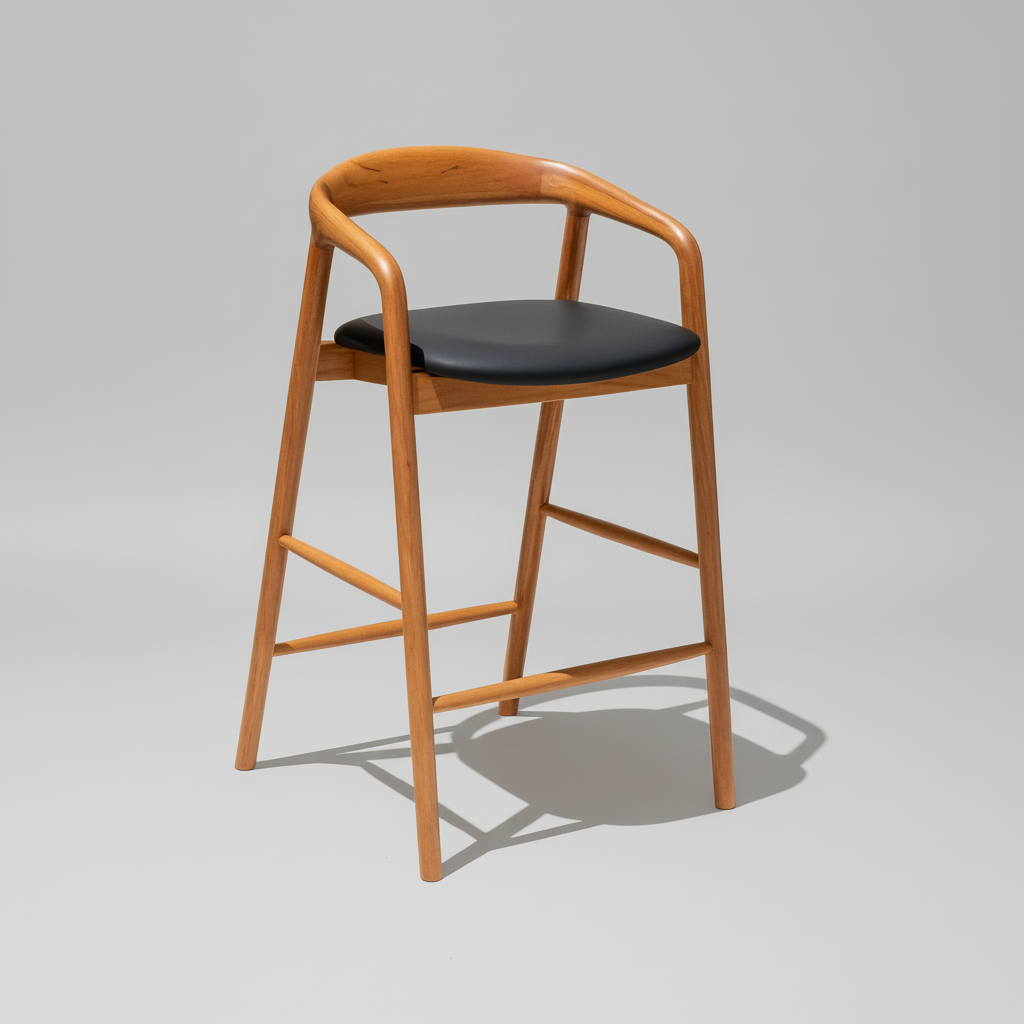 Santarino : Bar Stool Blackbutt Black Pu Seat