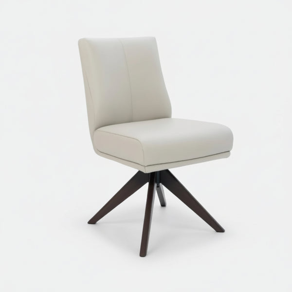 Alexandra Swivel Dining Chair Beige Leather Dark Walnut Base Front