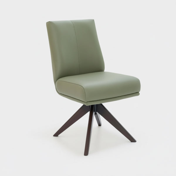 Alexandra Swivel Dining Chair Olive Leather Dark Walnut Base Front