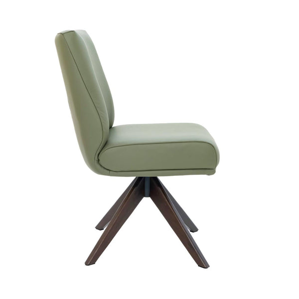 Alexandra Swivel Dining Chair Olive Leather Dark Walnut Base Side