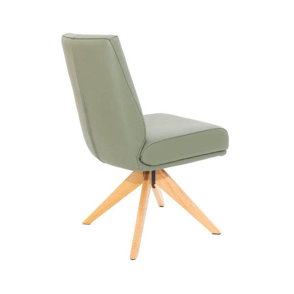 Alexandra Swivel Dining Chair Olive Leather Natural Oak Base Back Angle