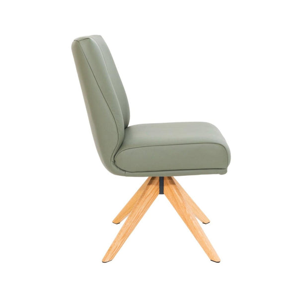 Alexandra Swivel Dining Chair Olive Leather Natural Oak Base Side