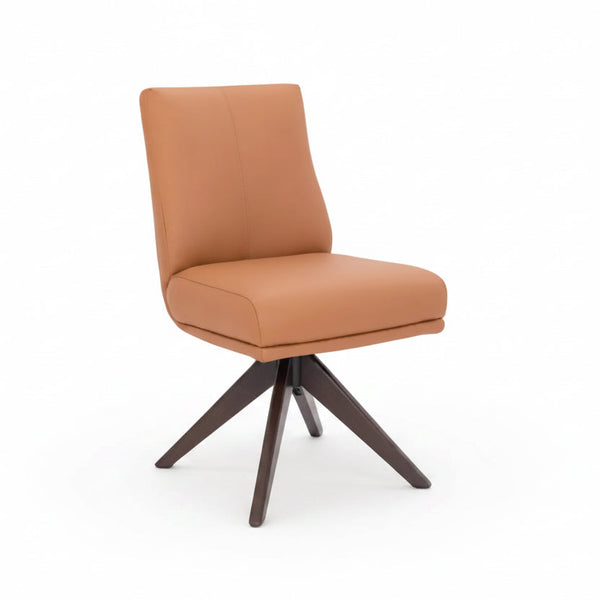 Alexandra Swivel Dining Chair Tan Leather Dark Walnut Base Front