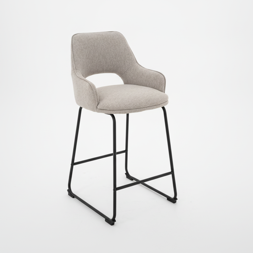 Amy : Bar Stool Light Grey Fabric