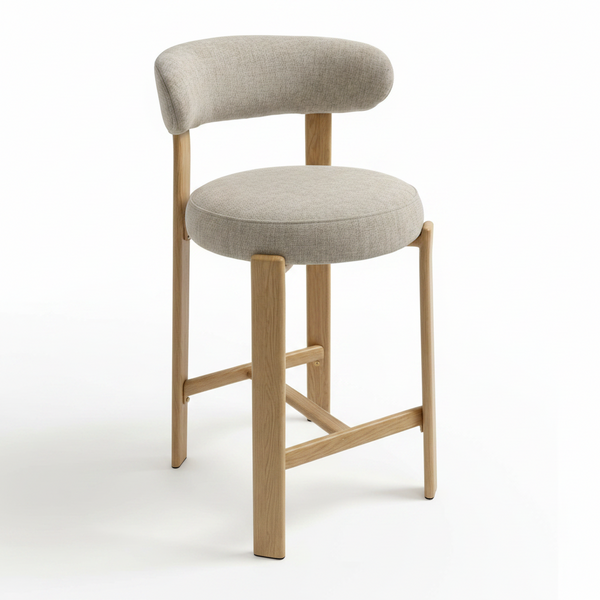 Avila : Bar Stool Natural Frame Beige Fabric