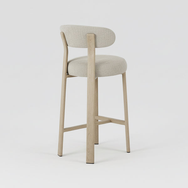 Avila : Bar Stool Natural Frame Beige Fabric