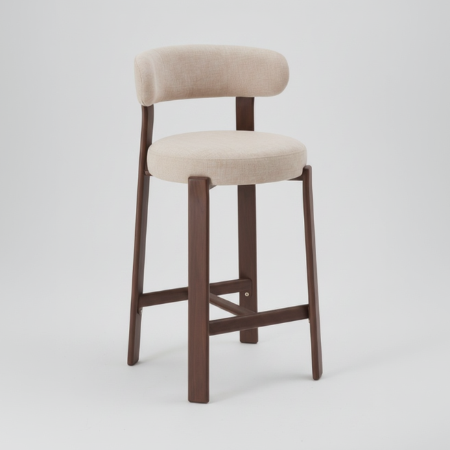 Avila : Bar Stool Walnut Frame with Beige Fabric