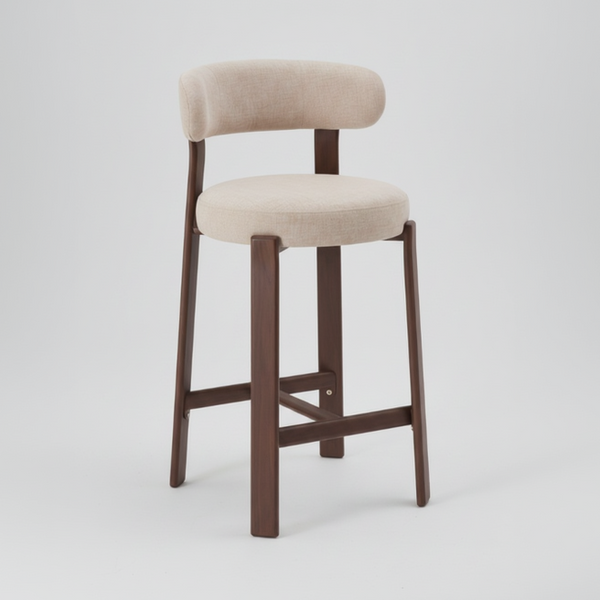 Avila : Bar Stool Walnut Frame with Beige Fabric