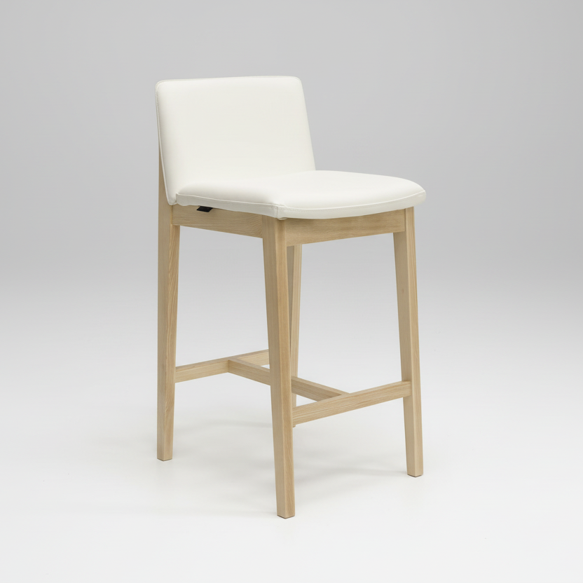 Bailey : Bar Stool Ash Frame with White Leather