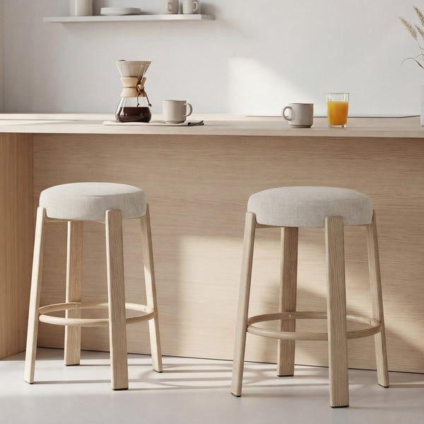 Bergan : Bar Stool Natural Frame Beige Fabric