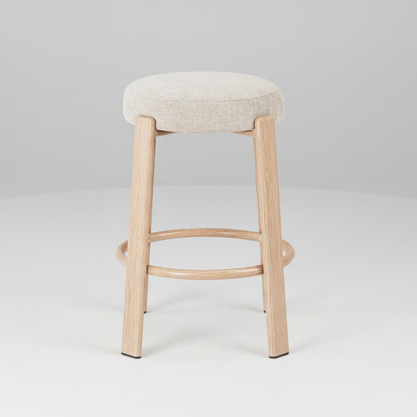 Bergan : Bar Stool Natural Frame Beige Fabric