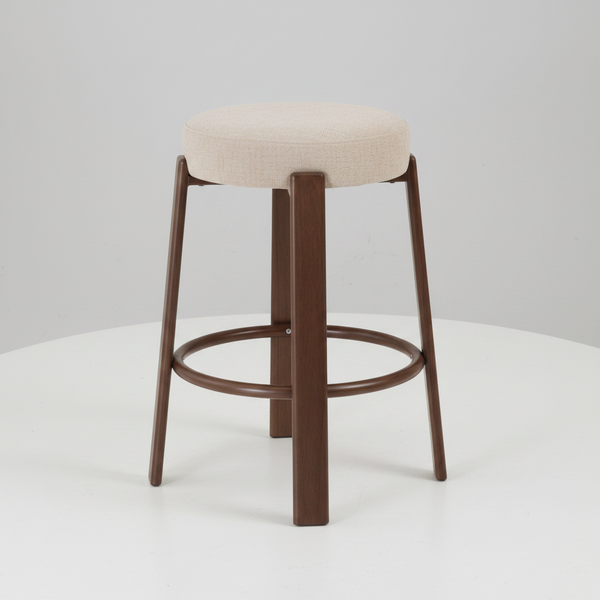 Bergan : Bar Stool Walnut Frame Beige Fabric
