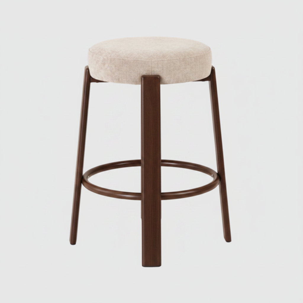 Bergan : Bar Stool Walnut Frame Beige Fabric