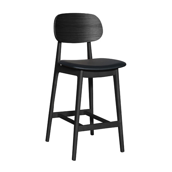 Bowi : Bar Stool Black Timber - Upholstered Seat