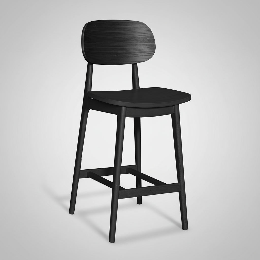 Bowi : Bar Stool Black Timber Seat