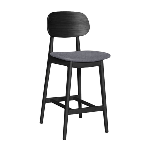 Bowi : Bar Stool Black Timber - Upholstered Seat