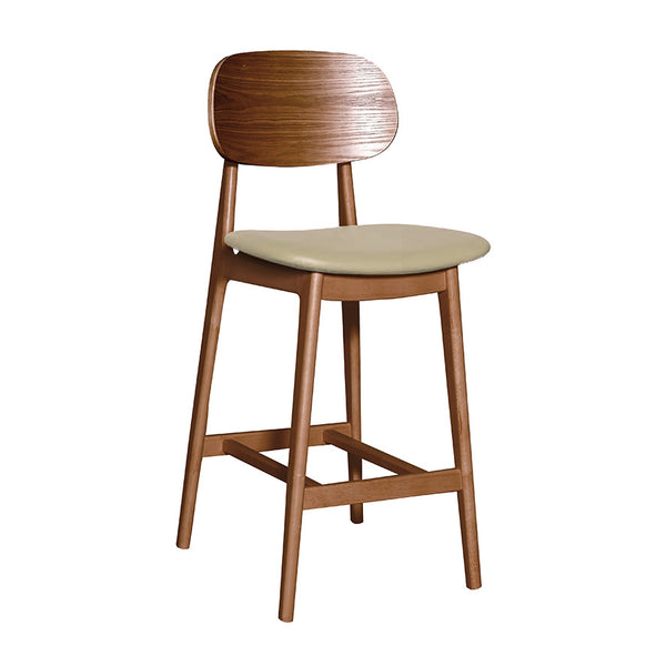 Bowi : Bar Stool Light Walnut Timber - Upholstered Seat