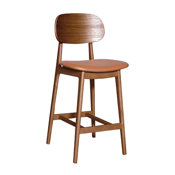 Bowi : Bar Stool Light Walnut Timber - Upholstered Seat