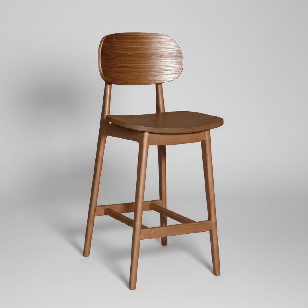 Bowi : Bar Stool Light Walnut Timber Seat