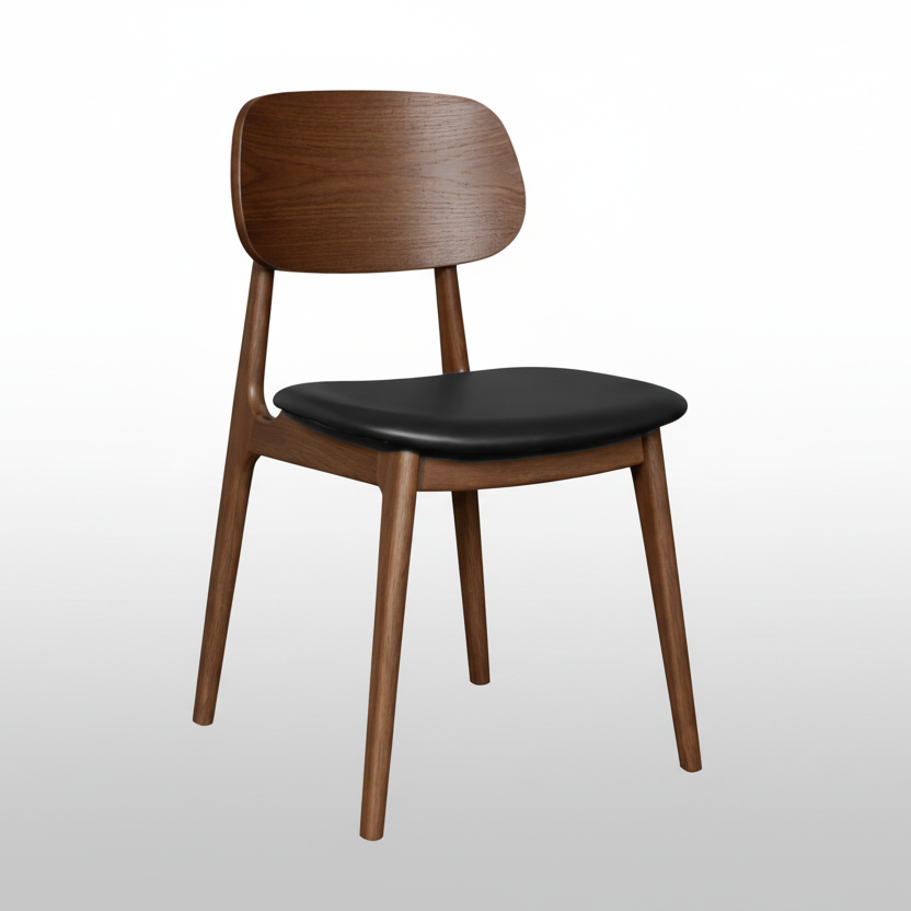 Bowi : Dining Chair Light Walnut Frame Black Seat