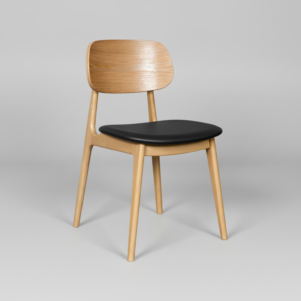 Bowi : Dining Chair Natural Frame Black Seat