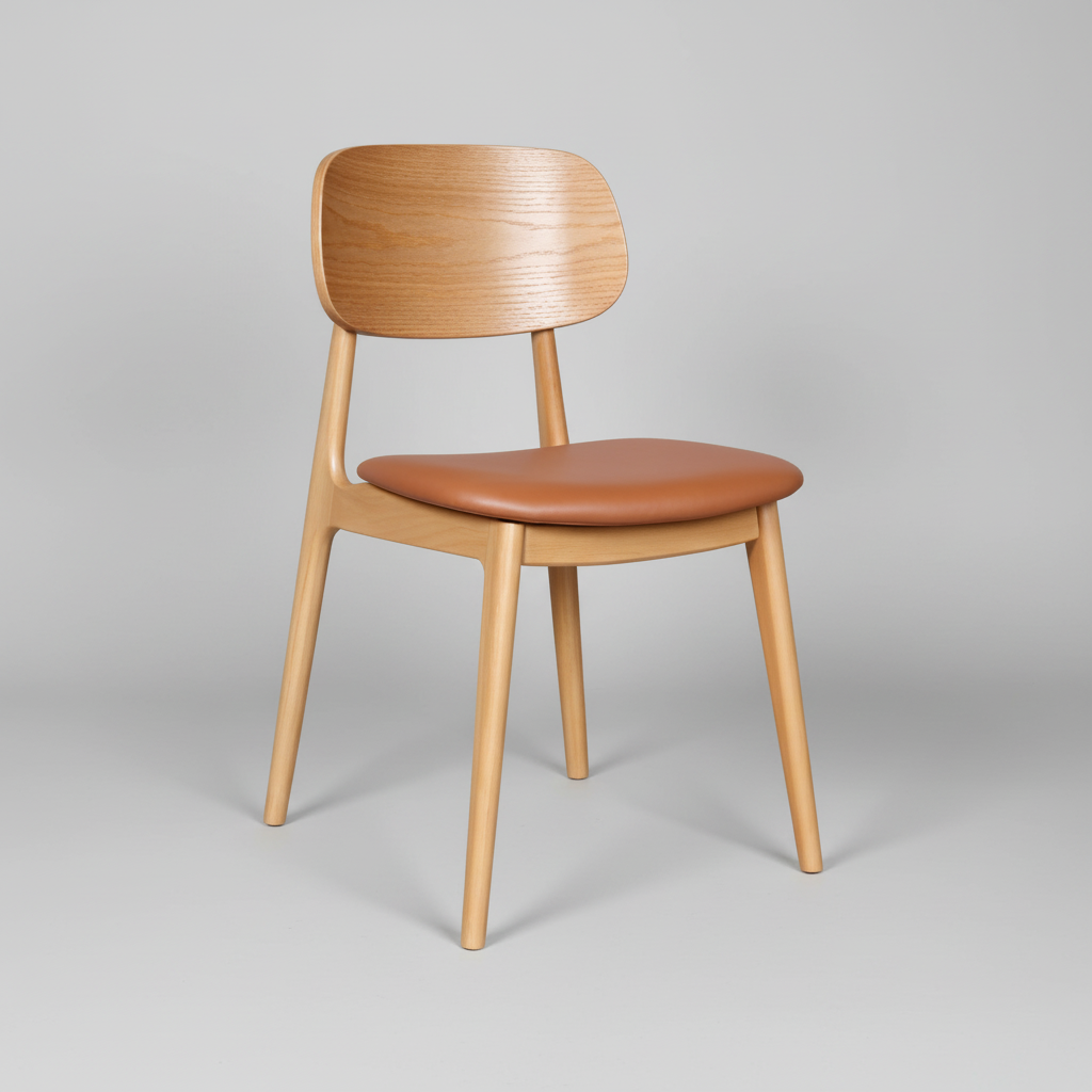 Bowi : Dining Chair Natural Frame Cognac Seat