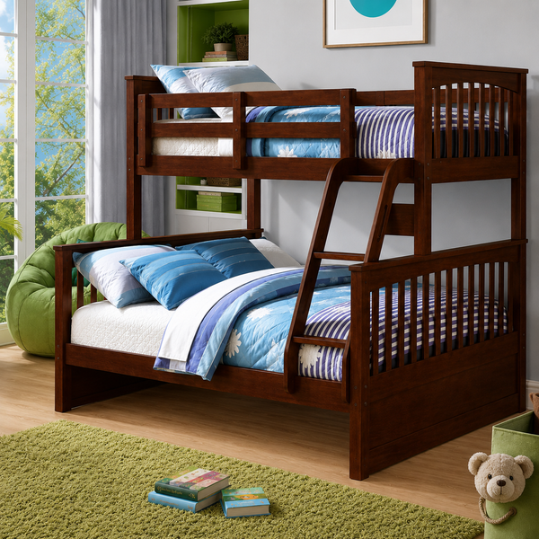 Bright: Bunk Bed - SGL / DBL, White, Grey, Antique Oak