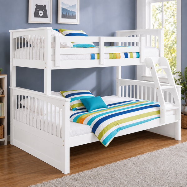 Bright: Bunk Bed - SGL / DBL, White, Grey, Antique Oak