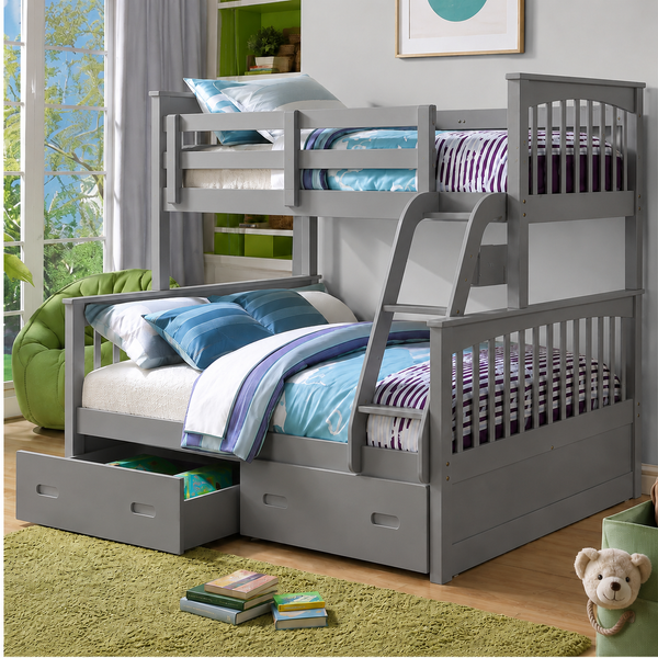 Bright: Bunk Bed - SGL / DBL, White, Grey, Antique Oak