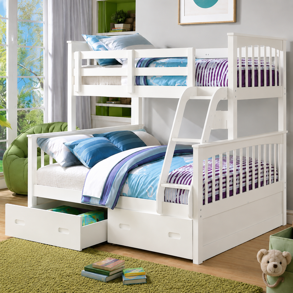 Bright: Bunk Bed - SGL / DBL, White, Grey, Antique Oak