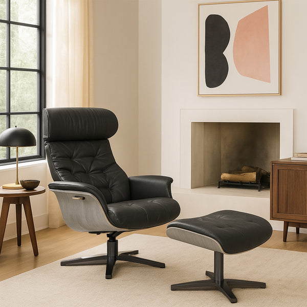 Bristol : Swivel Leather Accent Chair with Ottoman