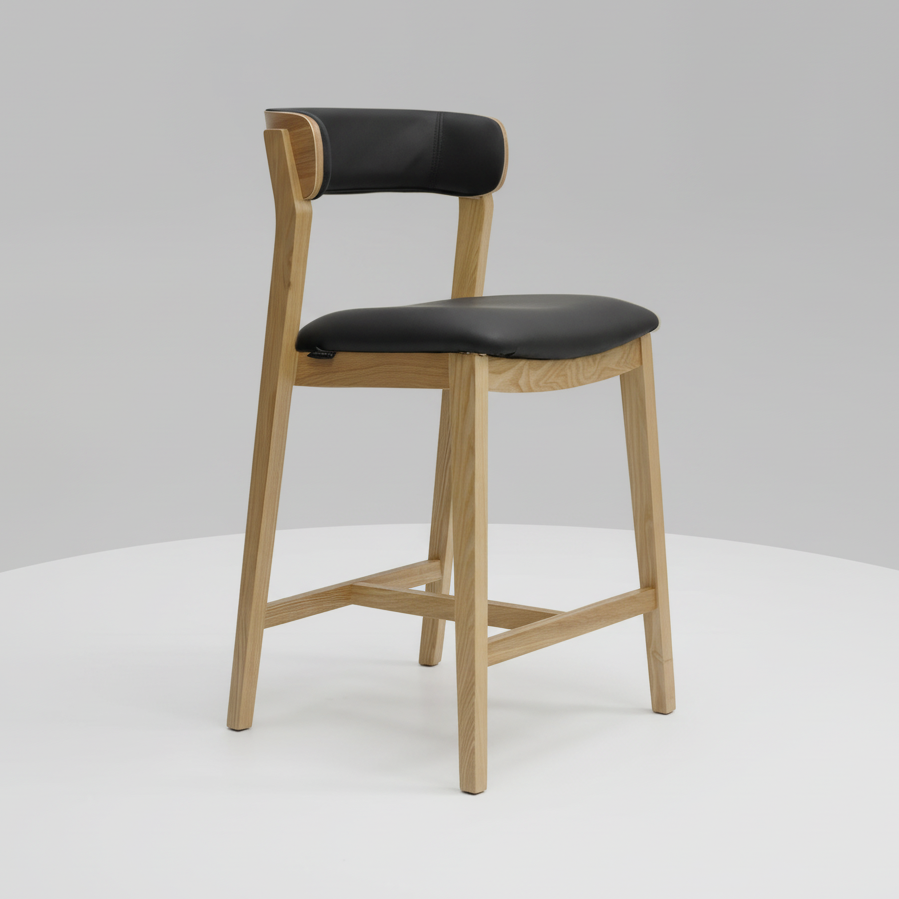 Caitlin : Bar Stool Ash Frame with Black Leather