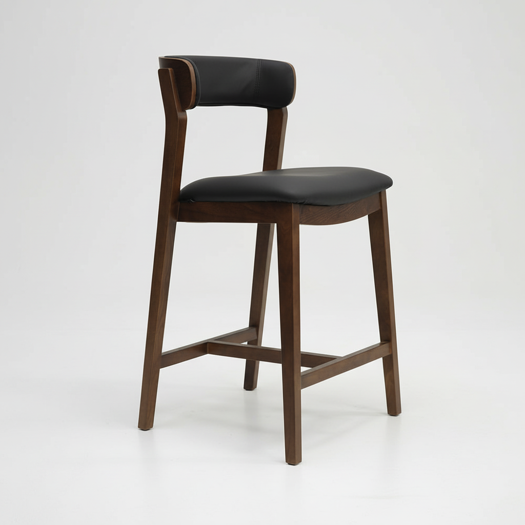Caitlin : Bar Stool Walnut Ash Frame with Black Leather