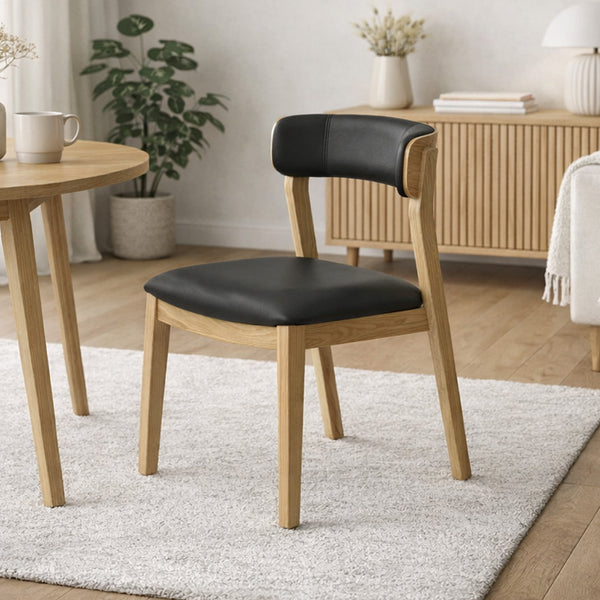 Caitlin : Dining Chair Ash Frame with Black Leather