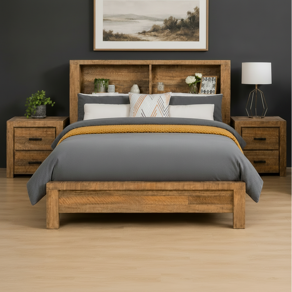 Cassie Queen King Bookcase Bed with Low Foot End in Recycled Rustic Wood Zoom