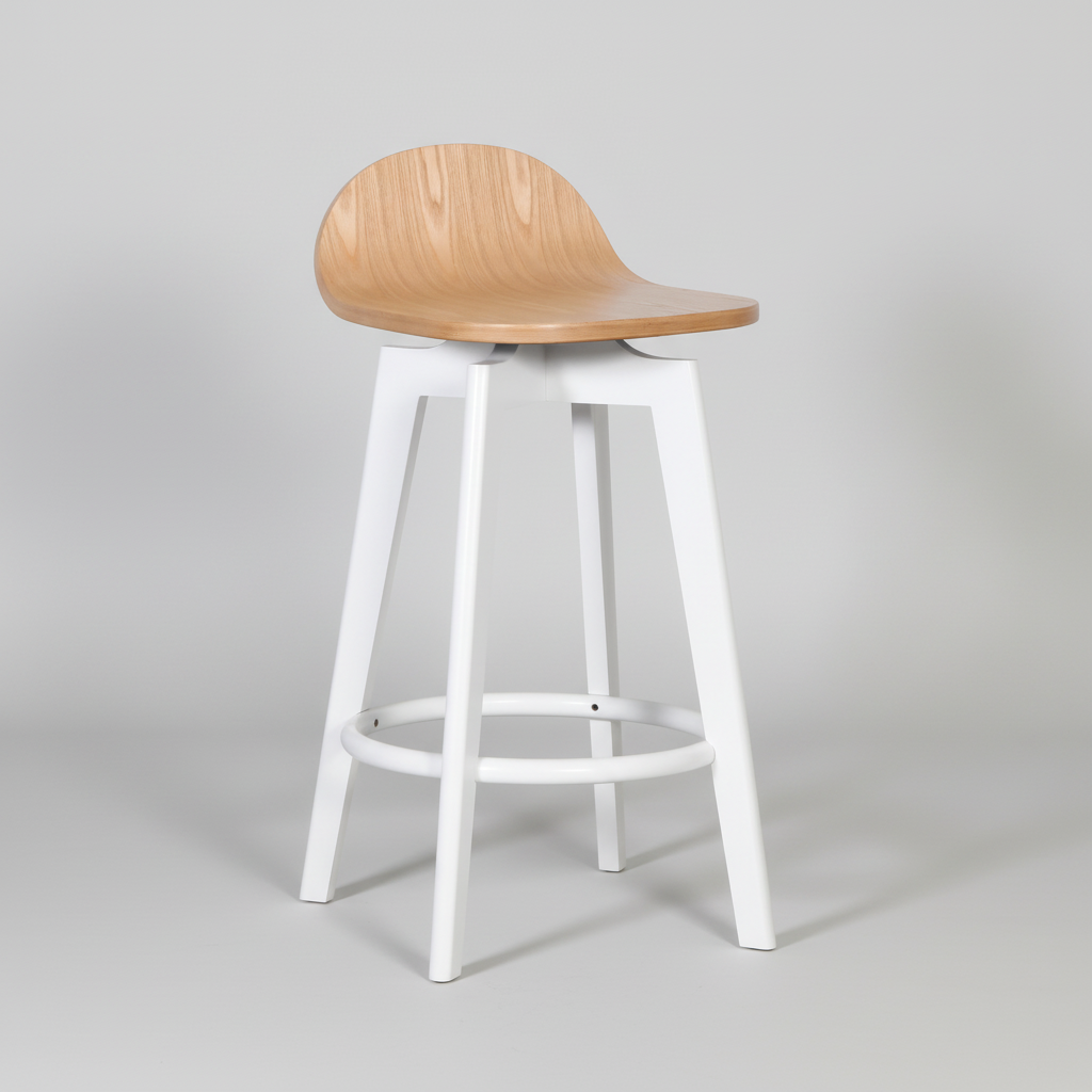 Caulfield : Bar Stool Solid Seat White / Natural