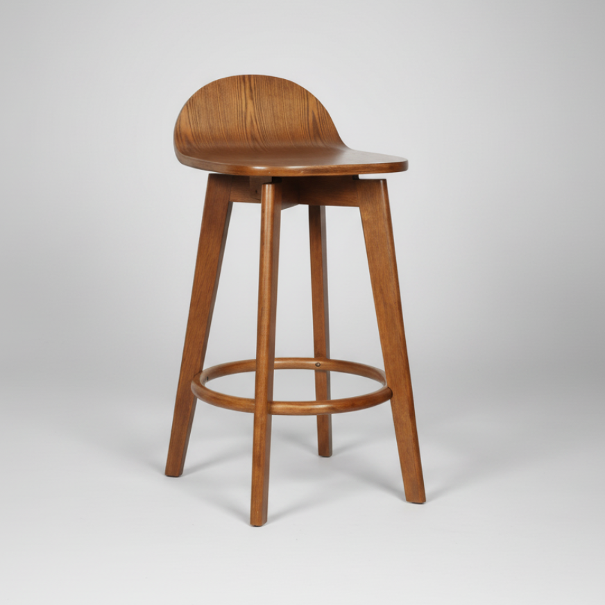 Caulfield : Bar Stool Solid Seat Light Walnut
