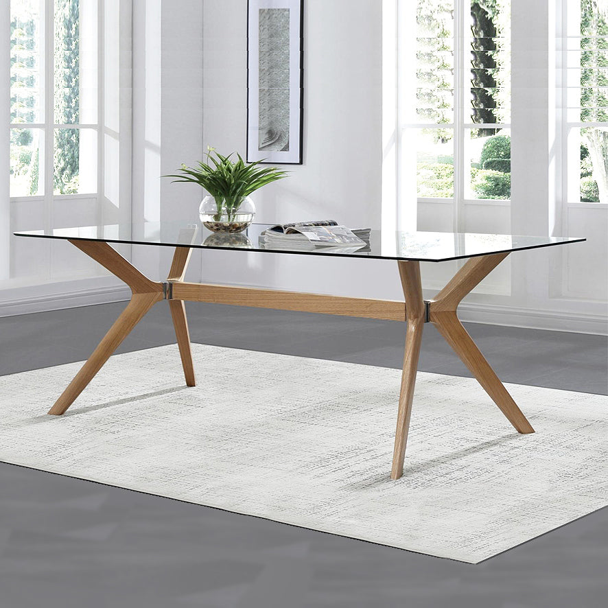 Cayman Glass top Dining Table with Timber Legs